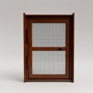 Mosquitera abatible con cerco madera nogal